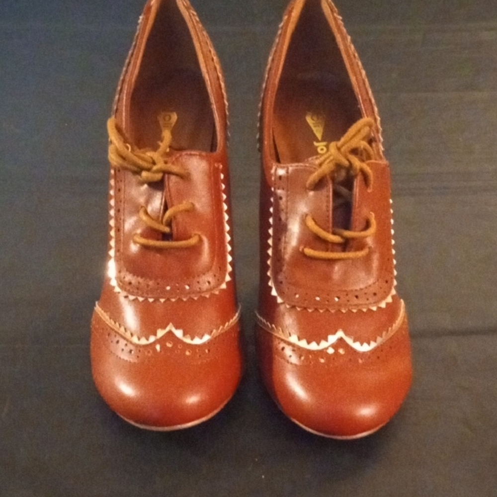 JoliMall Reddish Brown Brogue Oxford Heels 7 Dark Academia Twee - Picture 10 of 16